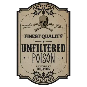 Vintage Unfiltered Poison Bottle Label with Skull and Crossbones