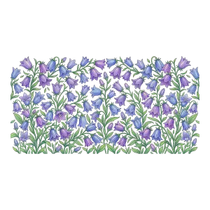 Seamless Pattern of Purple and Blue Bell Flowers with Green Leaves