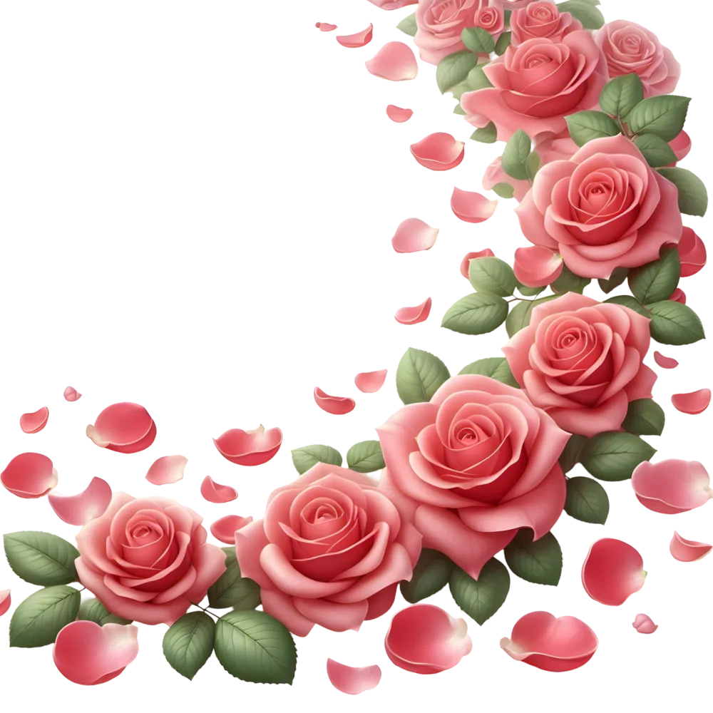 Frame Corner of Pink Roses with Falling Petals