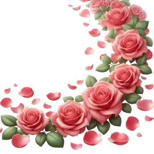 Frame Corner of Pink Roses with Falling Petals