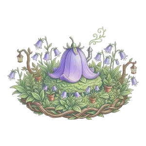 Whimsical Purple Bellflower Fairy House with Lanterns