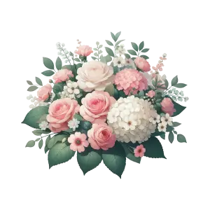 Elegant Bouquet of Pink and White Flowers with Green Leaves