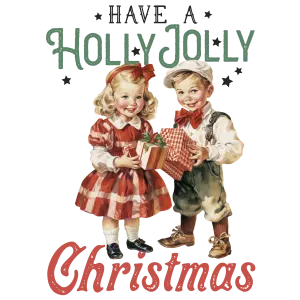 Vintage Christmas Illustration of Children with Gifts