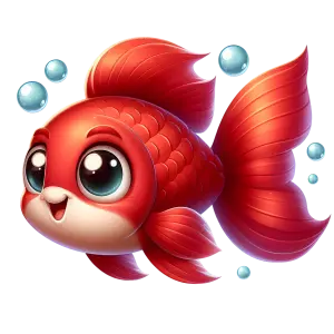 Cute Cartoon Red Goldfish with Bubbles