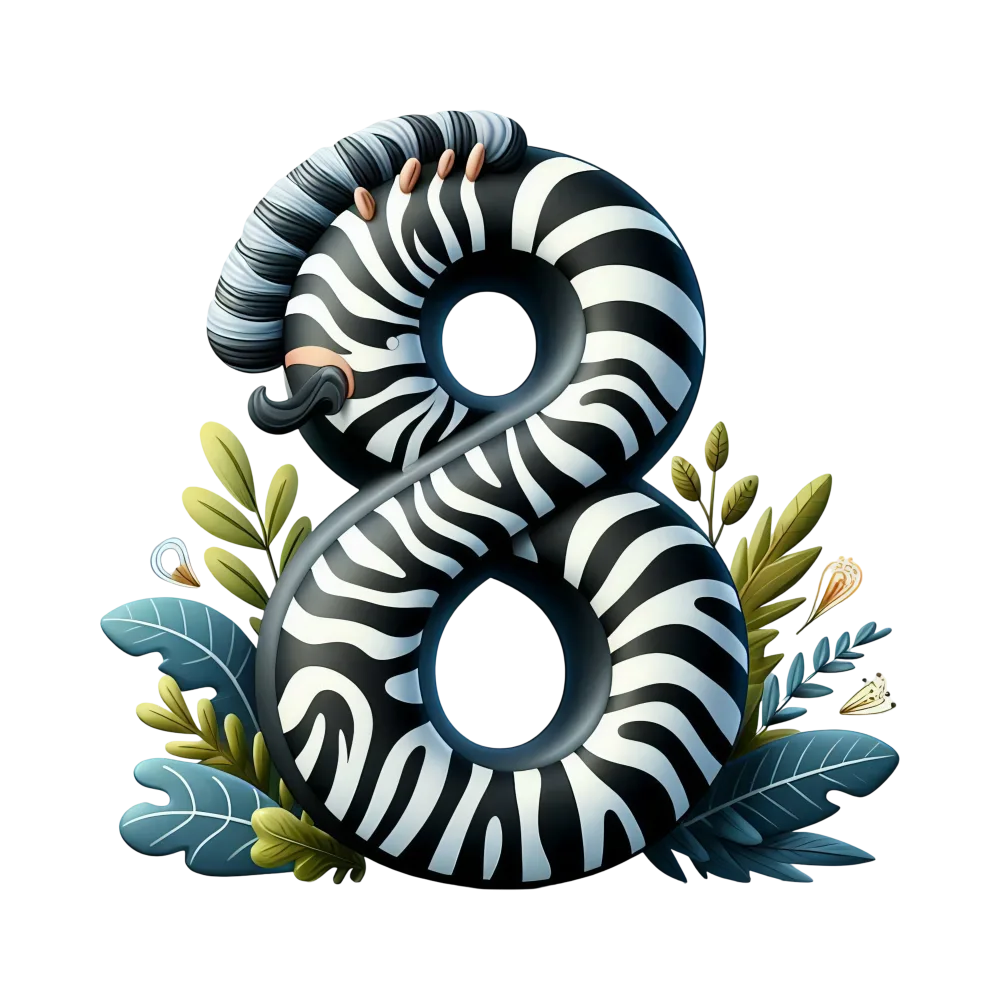 Zebra Pattern Number Eight with Floral Decoration