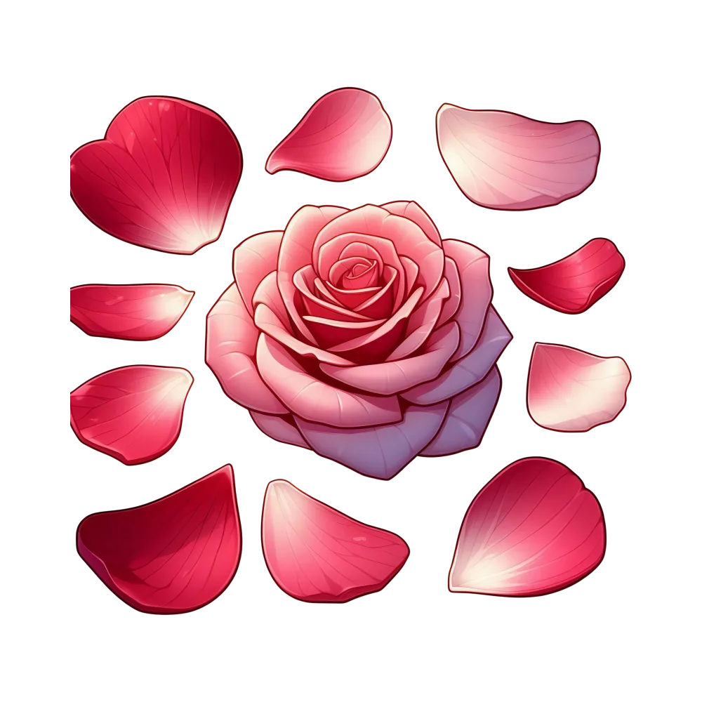 Realistic Pink Rose with Detached Petals PNG