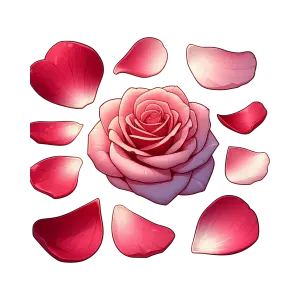 Realistic Pink Rose with Detached Petals PNG
