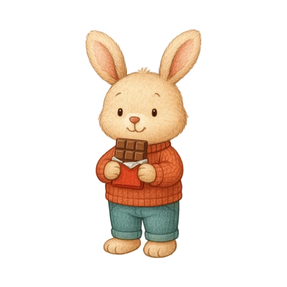 Cute Bunny Holding Chocolate Bar Illustration