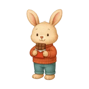 Cute Bunny Holding Chocolate Bar Illustration