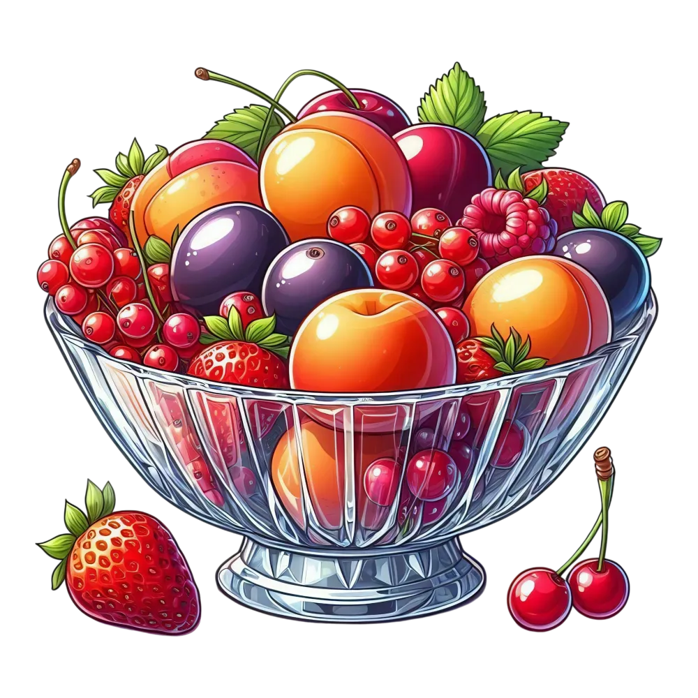 Colorful Mixed Fruits in Crystal Bowl Illustration