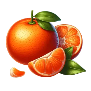 Fresh Orange with Slices and Leaves