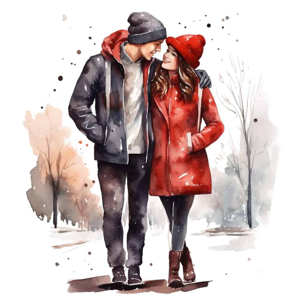 Romantic Couple Walking in Winter Coats
