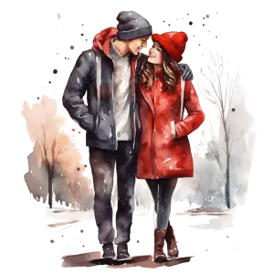 Romantic Couple Walking in Winter Coats