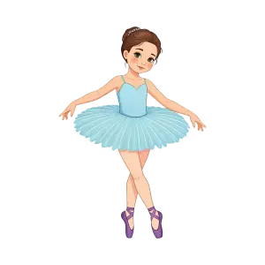 Cute Young Ballerina in Blue Tutu Cartoon