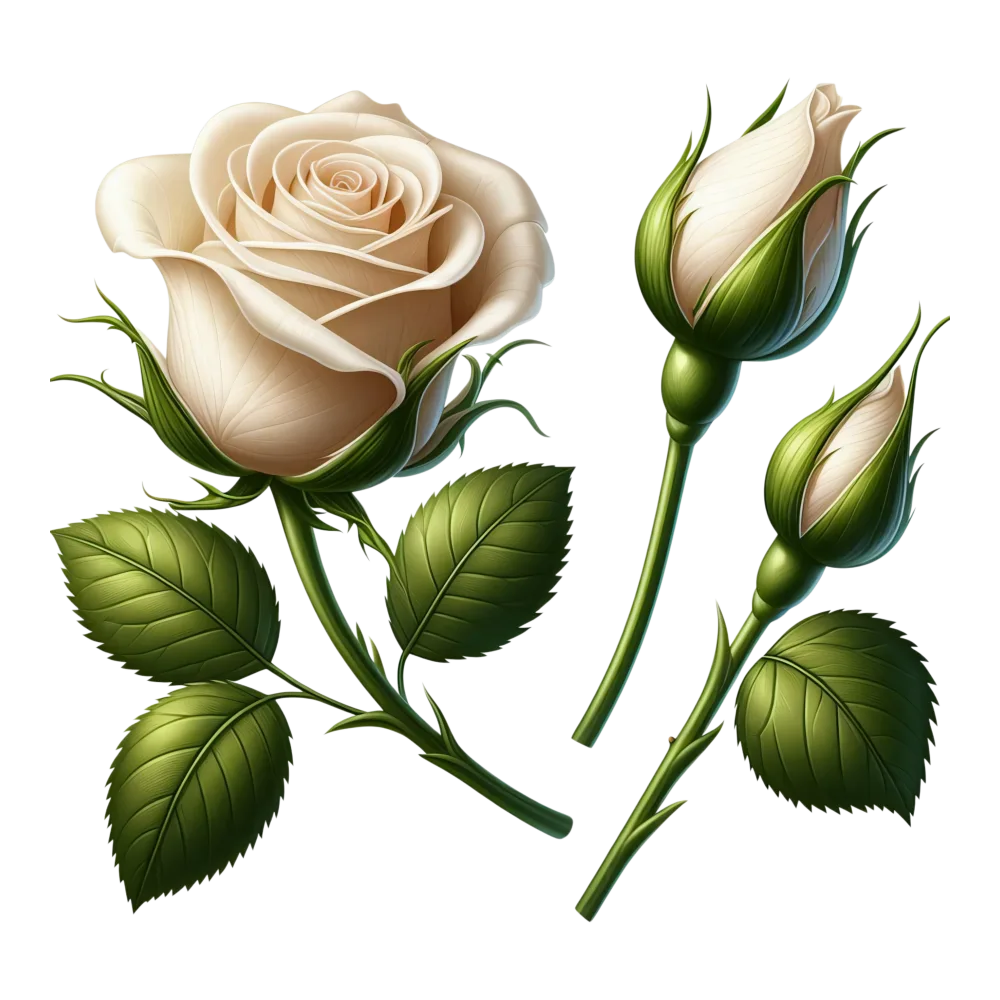 White Rose Flower and Buds PNG