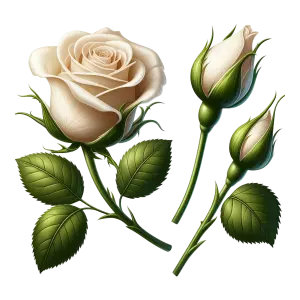 White Rose Flower and Buds PNG