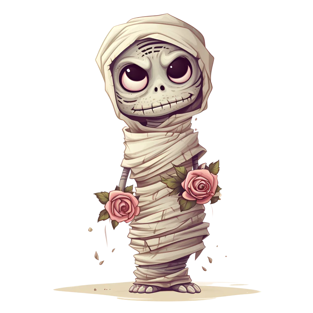 Cute Cartoon Mummy Holding Roses