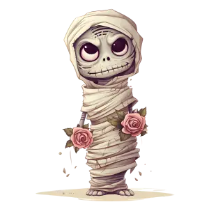 Cute Cartoon Mummy Holding Roses