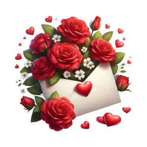 Romantic Red Roses Bouquet with Love Envelope and Hearts