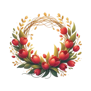 Decorative Spring Wreath with Red Tulips and Golden Branches
