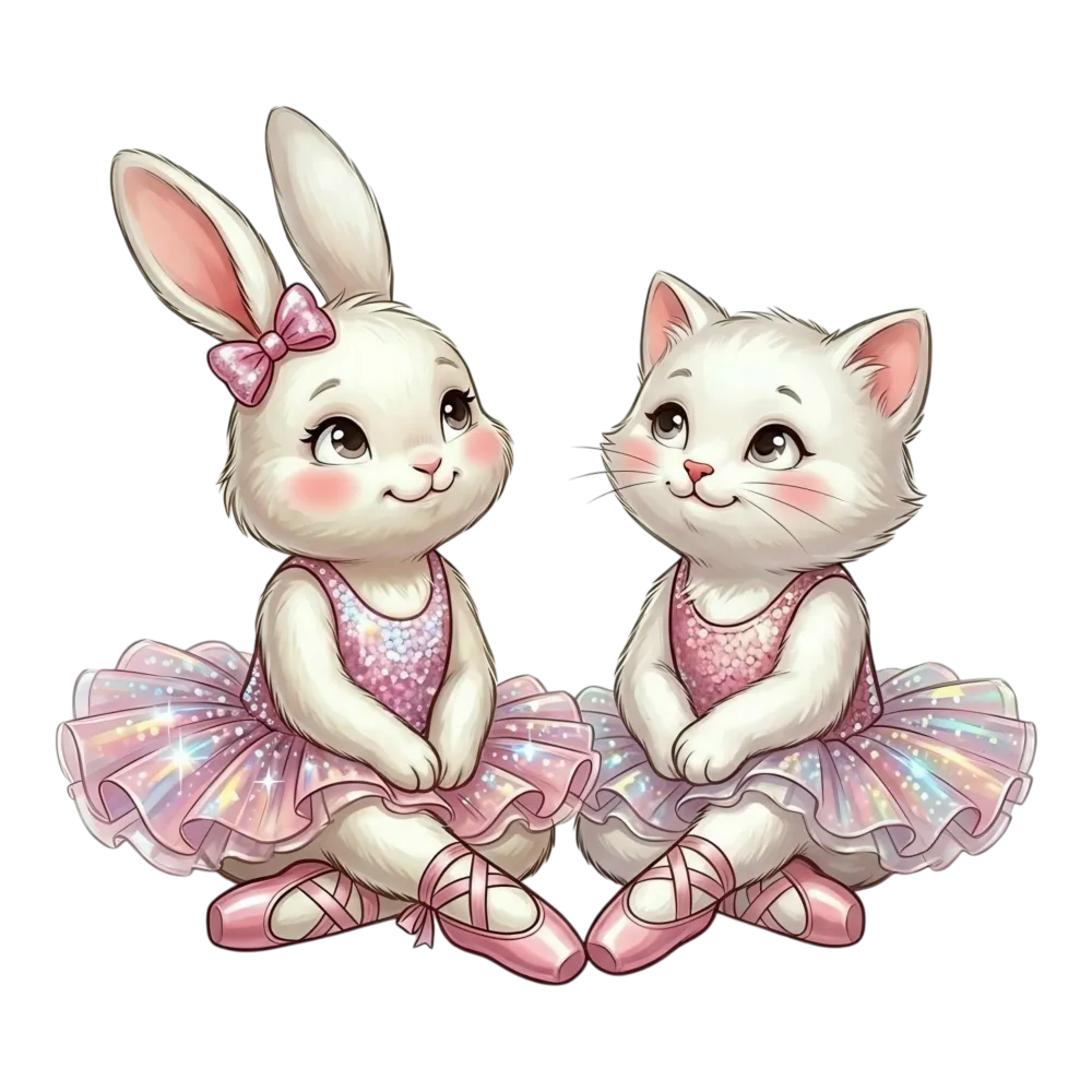 Cute Bunny and Kitten in Sparkling Ballet Tutus