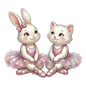 Cute Bunny and Kitten in Sparkling Ballet Tutus