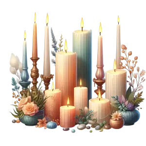 Decorative Autumn Candles and Flowers Arrangement
