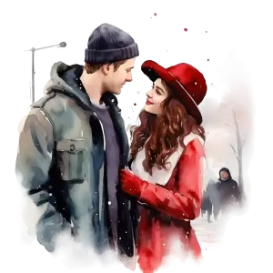 Watercolor Painting of a Romantic Winter Couple