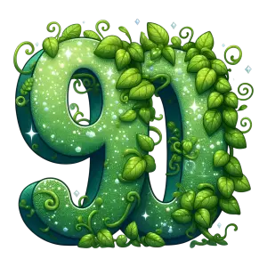 Green Nature Themed Number 90 with Leaves and Vines