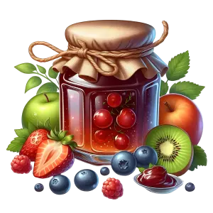 Jar of Cherry Jam with Fresh Fruits and Leaves