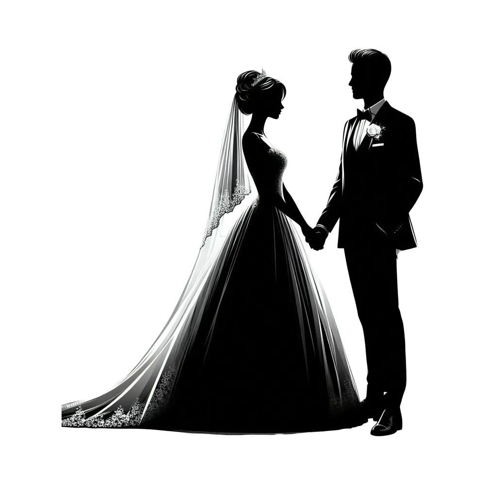 Silhouetted Bride and Groom Wedding Couple