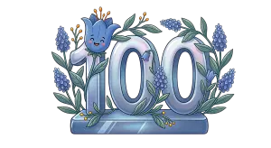 Decorative Number 100 with Blue Floral Design