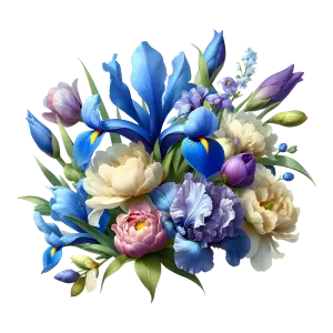 Colorful Bouquet of Blue, Purple, and Cream Flowers
