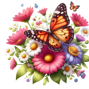 Orange Butterfly on Vibrant Flower Bouquet