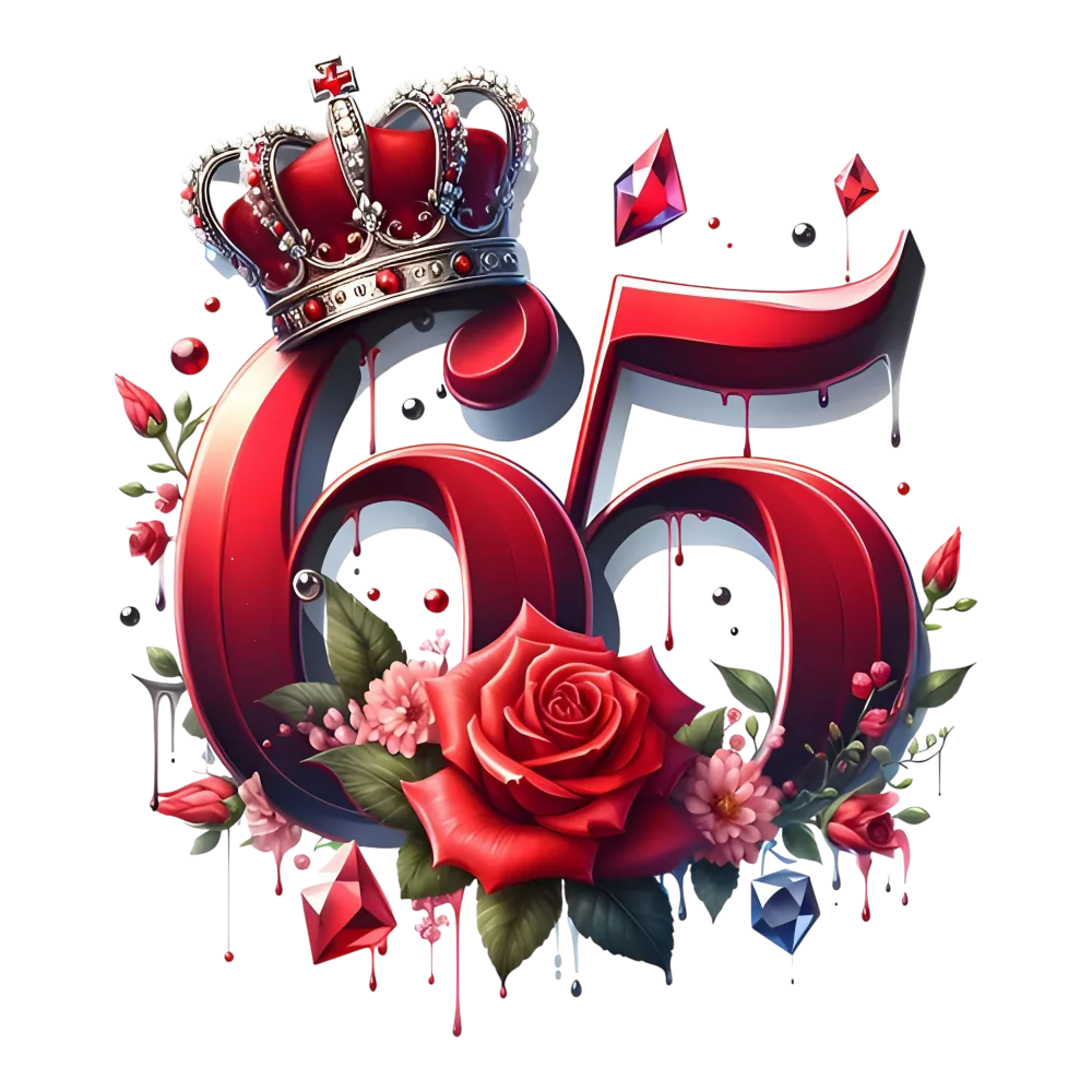 Decorative Number 65 with Crown and Red Roses