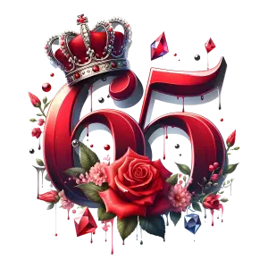 Decorative Number 65 with Crown and Red Roses