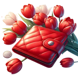 Red Quilted Leather Wallet with Red and White Tulips