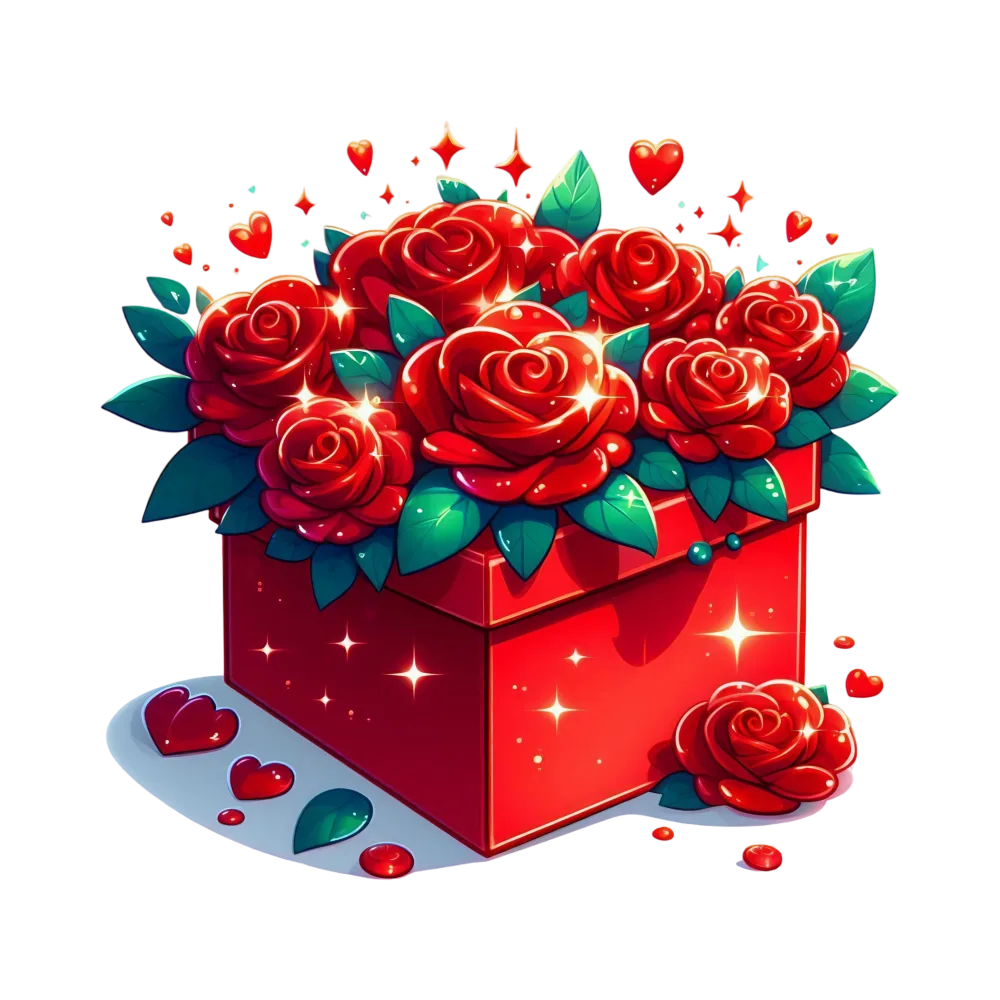 Bright Red Rose Bouquet in Gift Box with Sparkles