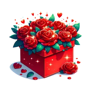 Bright Red Rose Bouquet in Gift Box with Sparkles