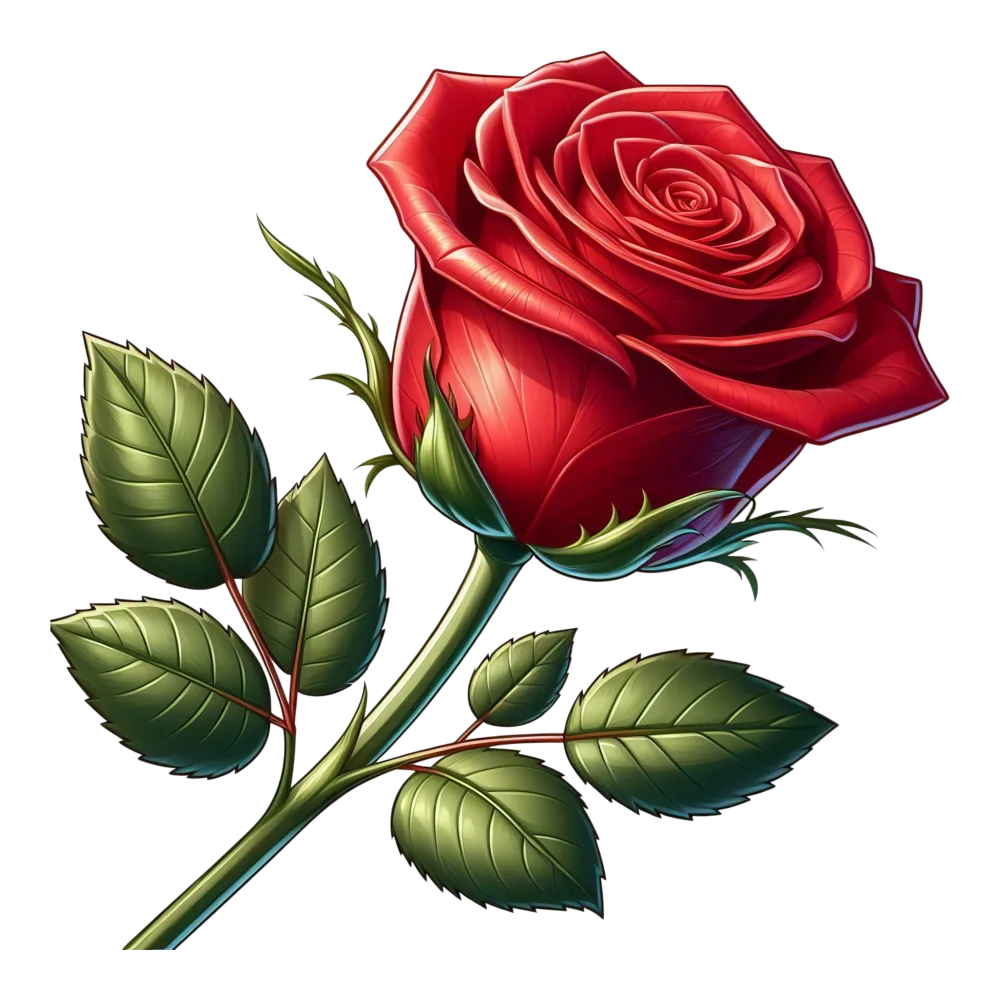 Realistic Red Rose with Green Leaves Illustration