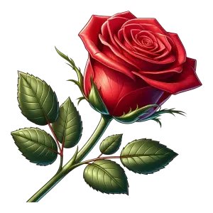 Realistic Red Rose with Green Leaves Illustration