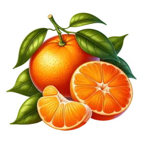 Fresh Orange with Leaves and Segments