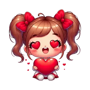 Cute Chibi Girl Holding Heart with Heart Eyes