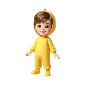 Cute Toddler Boy in Yellow Hooded Jumpsuit