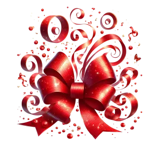 Red Decorative Ribbon Bow with Swirls and Ornaments