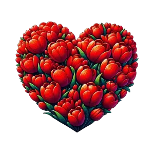 Heart-Shaped Arrangement of Red Tulip Flowers