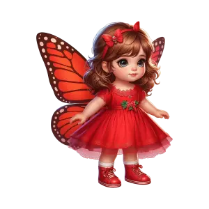 Cute Baby Girl Fairy with Red Butterfly Wings and Dress