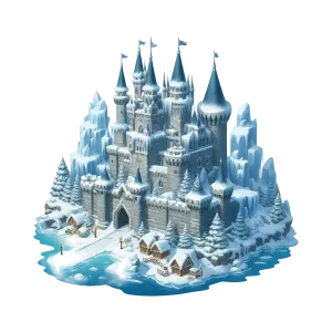 Winter Ice Castle with Snow-Covered Village