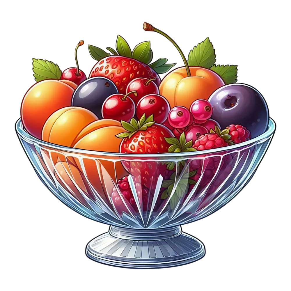 Glass Bowl Filled with Mixed Summer Fruits Illustration