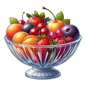 Glass Bowl Filled with Mixed Summer Fruits Illustration